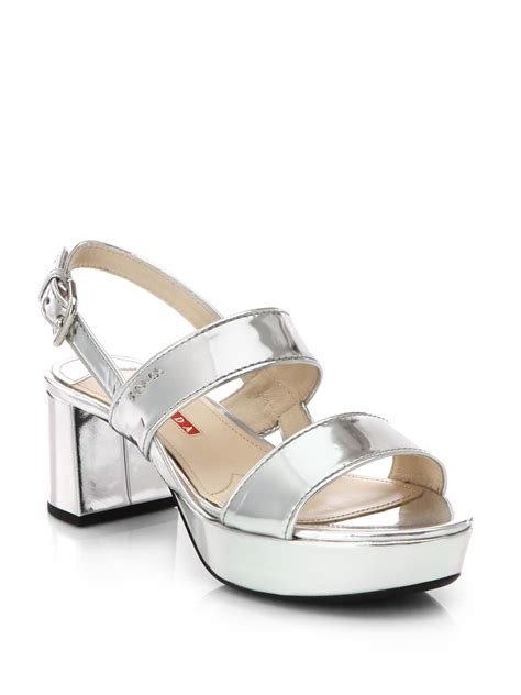 prada metallic sandals|Prada heeled sandals.